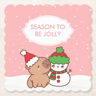 Capybara & Snowman ’Tis the Season to Be Jolly Paper Coaster