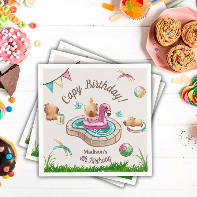  Capybara Summer Pool Birthday Party Napkins (Creator Uploaded)