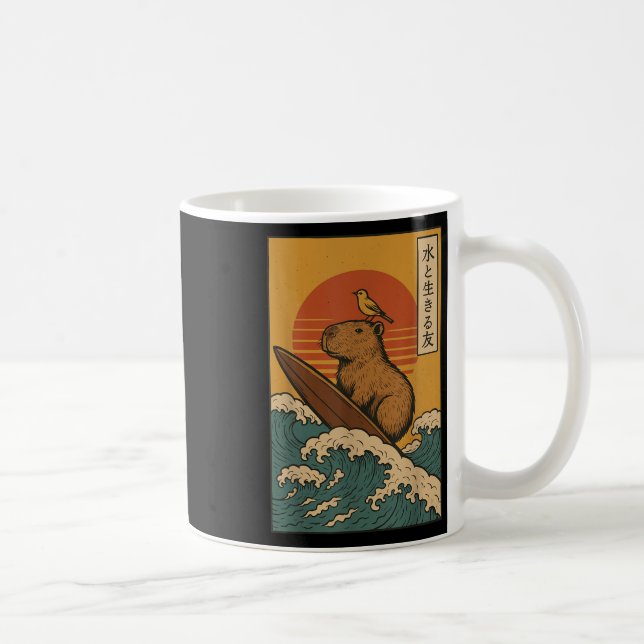 Capybara Surfing Japanese  Coffee Mug (Right)