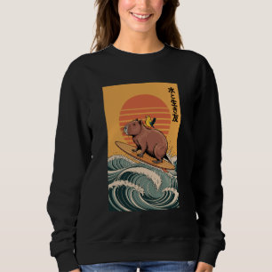Capybara Surfing Japanese Retro Sunset Sweatshirt