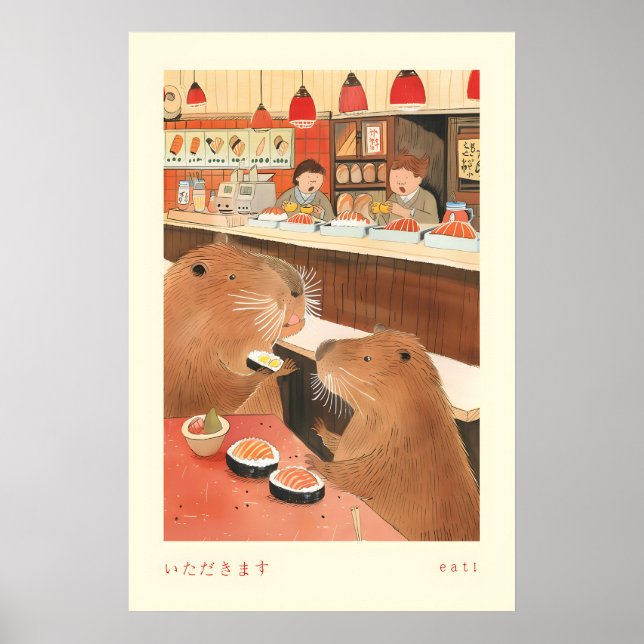 Capybara Sushi Poster Itadakimasu Japanese Dining (Front)
