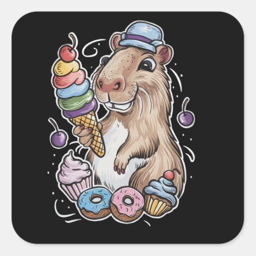 capybara sweets donuts cupcakes candies square sticker