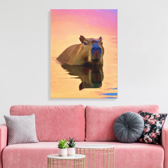 Capybara Swimming in The Lake Canvas Print (Insitu(LivingRoom))