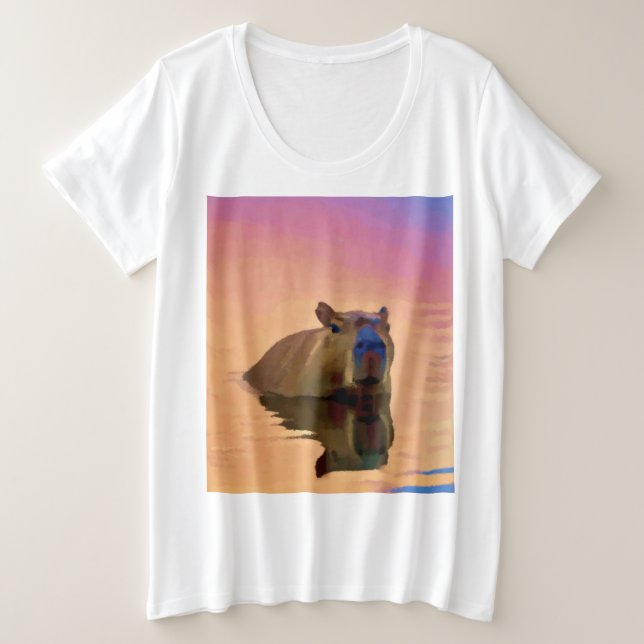 Capybara Swimming in The Lake Plus Size T-Shirt (Design Front)