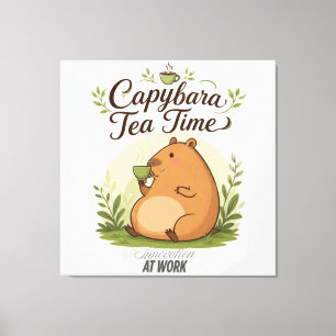 Capybara Tea Time Cute Capybara Drinking Tea Fun Canvas Print
