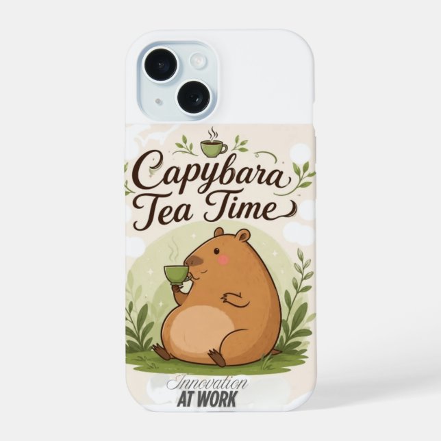 Capybara Tea Time | Cute Capybara Drinking Tea Fun Iphone Case (Back)