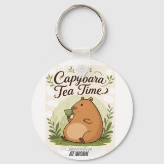 Capybara Tea Time | Cute Capybara Drinking Tea Fun Keychain