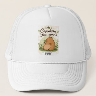 Capybara Tea Time Cute Capybara Drinking Tea Fun Trucker Hat