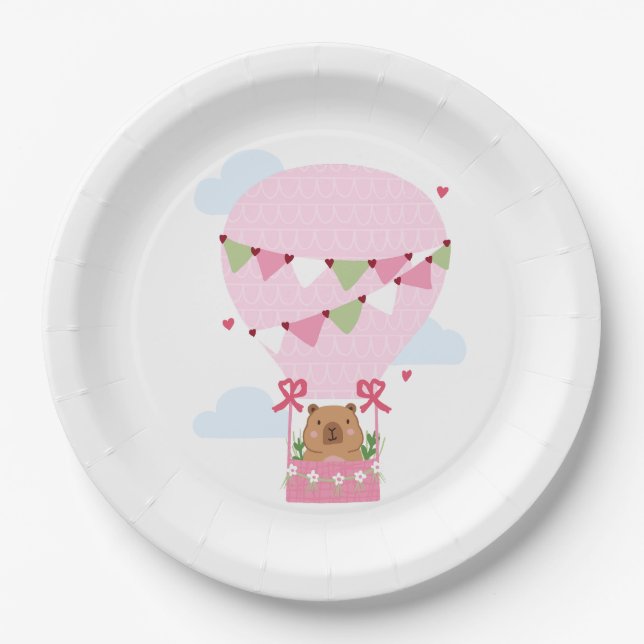 Capybara Teddy Balloon Birthday Party Paper Plates (Front)