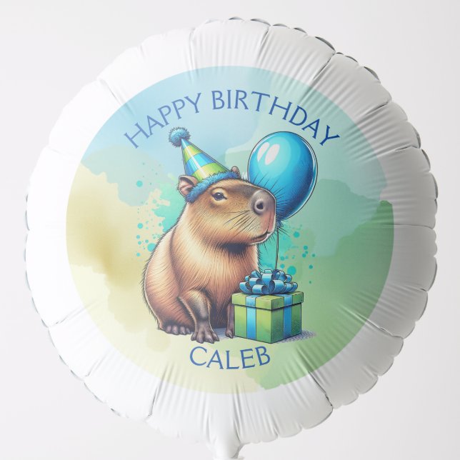  Capybara Themed Boy's Birthday Party Personalized Balloon (Front)