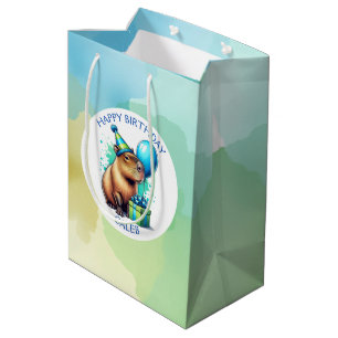 Capybara Themed Boy's Birthday Party Personalized Medium Gift Bag