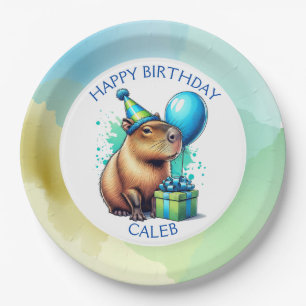 Capybara Themed Boy's Birthday Party Personalized Paper Plates