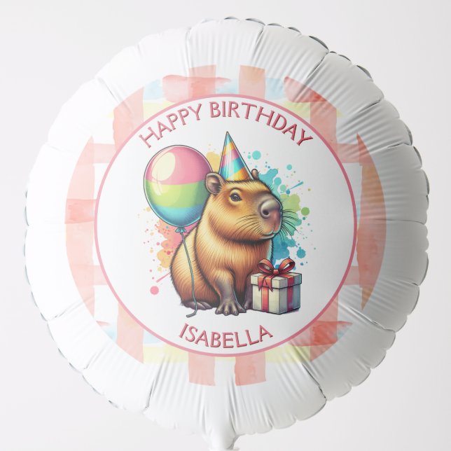 Capybara themed Girl's Birthday Party Balloon (Front)