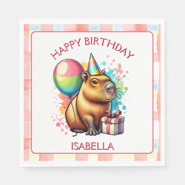 Capybara themed Girl's Birthday Party Napkins (Front)
