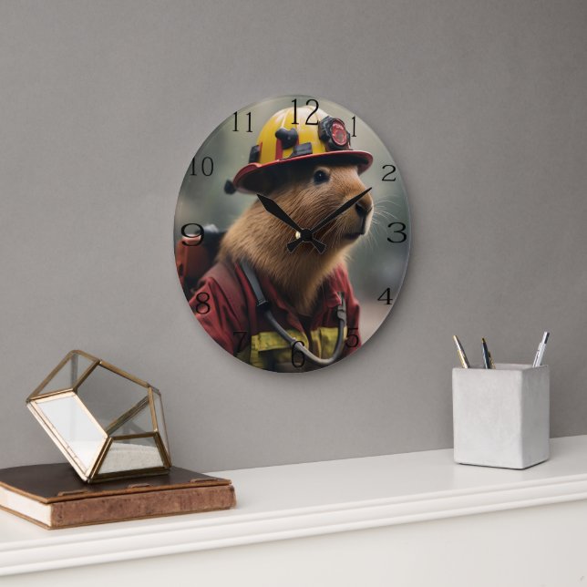 "Capybara to the Rescue: Firefighter Extraordinair Large Clock (Office)