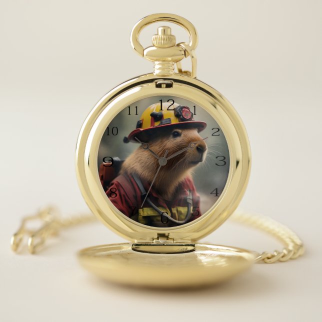 "Capybara to the Rescue: Firefighter Extraordinair Pocket Watch (Inside)