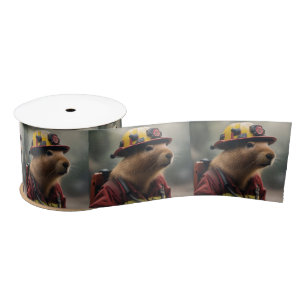 "Capybara to the Rescue: Firefighter Extraordinair Satin Ribbon