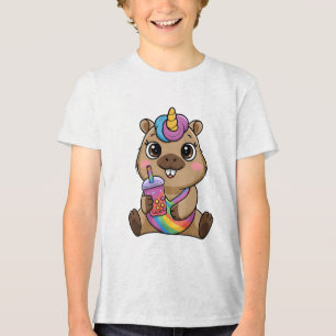 Capybara Unicorn Float Enjoying Bubble Tea unique Tri-Blend Shirt