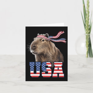 Capybara Usa Patriotic American Flag Men Women Kid Card