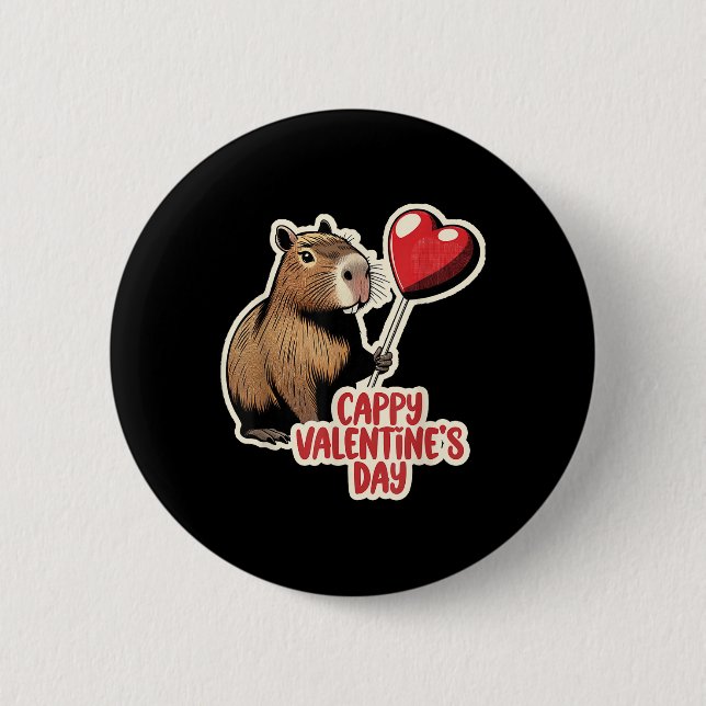 Capybara Valentine, Cappy Valentines Day, Capybara Button (Front)