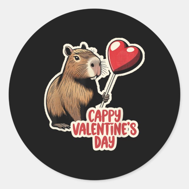 Capybara Valentine, Cappy Valentines Day, Capybara Classic Round Sticker (Front)