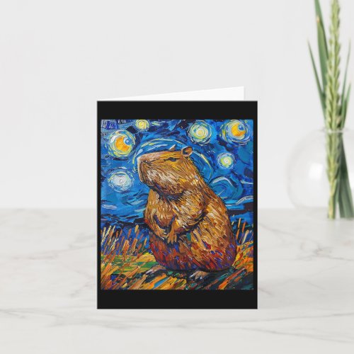 Capybara Van Gogh Starry Night Art Premium  Card
