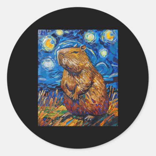 Capybara Van Gogh Starry Night Art Premium  Classic Round Sticker