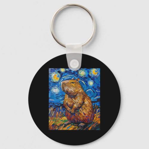 Capybara Van Gogh Starry Night Art Premium  Keychain