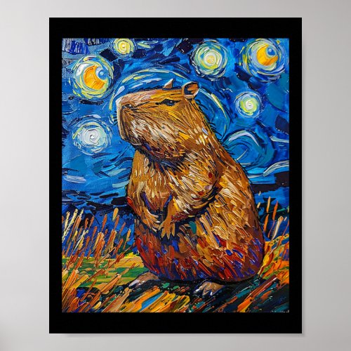 Capybara Van Gogh Starry Night Art Premium  Poster