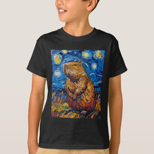 Capybara Van Gogh Starry Night Art Premium  T_Shirt
