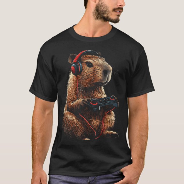 Capybara Video Games Controller Gamer Gaming Capyb T-Shirt (Front)