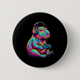 Capybara Video Games Gamer Funny Gaming Graphic Ki Button