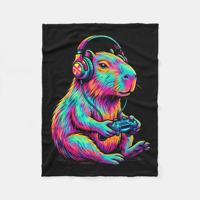 Capybara Video Games Gamer Funny Gaming Graphic Ki Fleece Blanket (Front)
