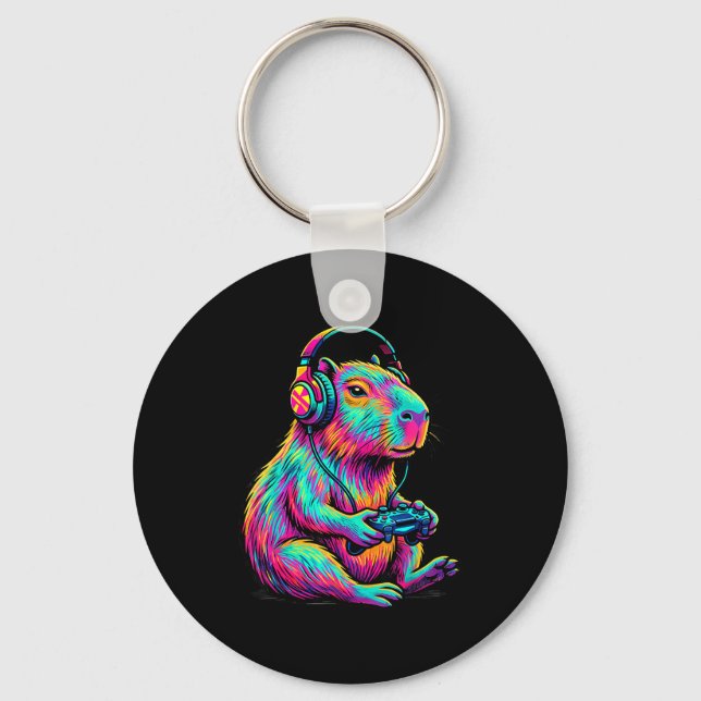 Capybara Video Games Gamer Funny Gaming Graphic Ki Keychain (Front)