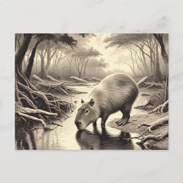 Capybara Vintage Etching  Postcard (Front)