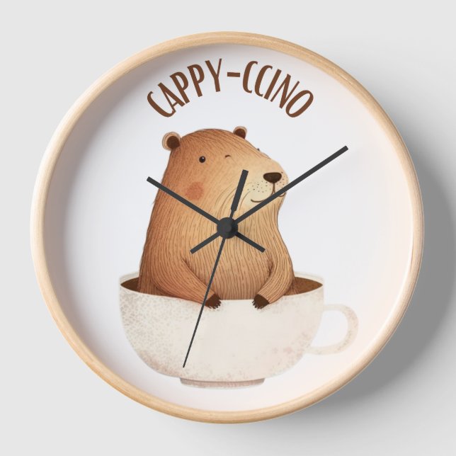 Capybara Wall Clock, Capybara Gift, Cappyccino Clock (Front)