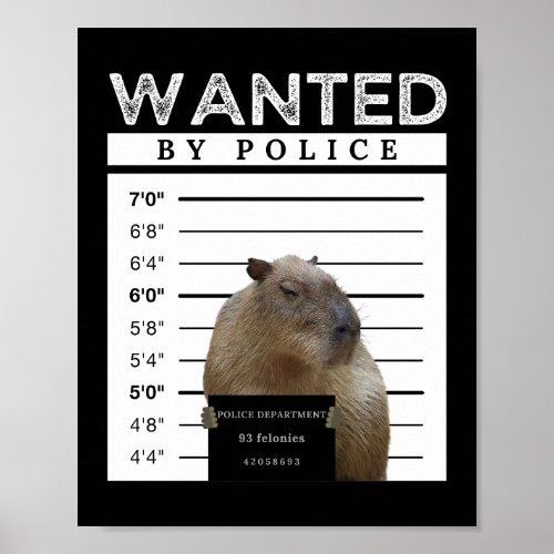 Capybara Wanted Mugshot Capybara Meme Poster