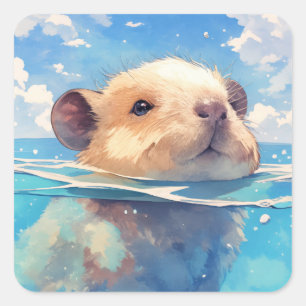 Capybara Watery Wonderland Square Sticker