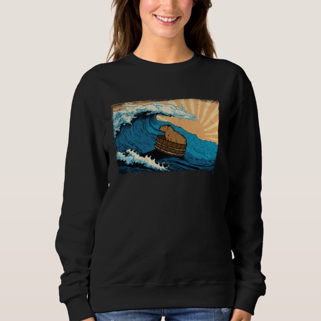 Capybara Wave  Capibara Beach Surfer Distressed Sweatshirt (Front)