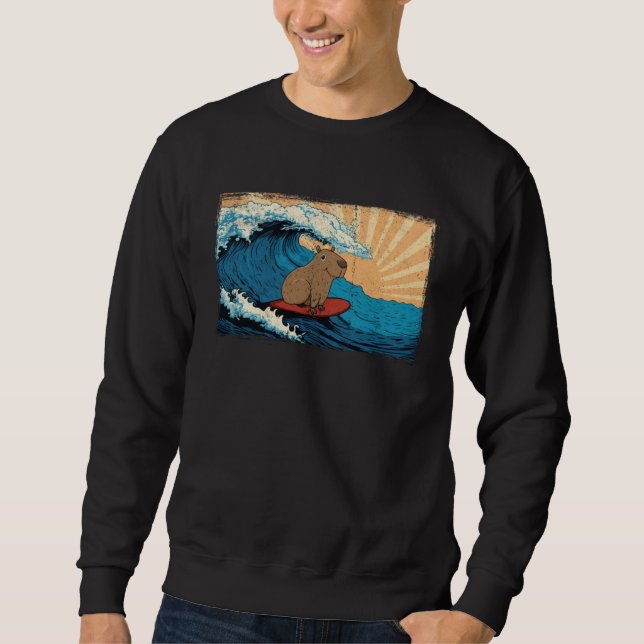 Capybara Wave  Capibara Surfboard Surfer Sweatshirt (Front)