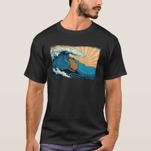 Capybara Wave  Capibara Surfing Beach Vacation T-Shirt (Front)