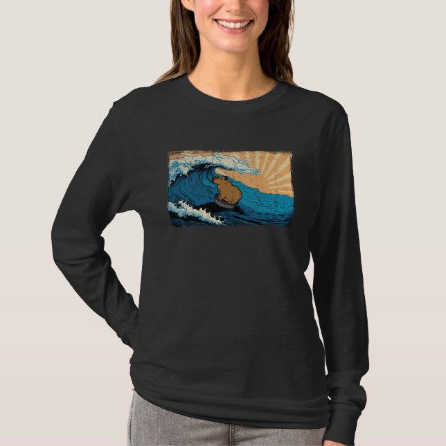 Capybara Wave  Surfing Surfer Capibara Graphic T-Shirt (Front)