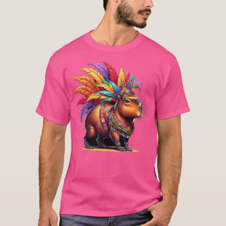 Capybara Wearing Colorful Tribal Headdress Carniva T-Shirt