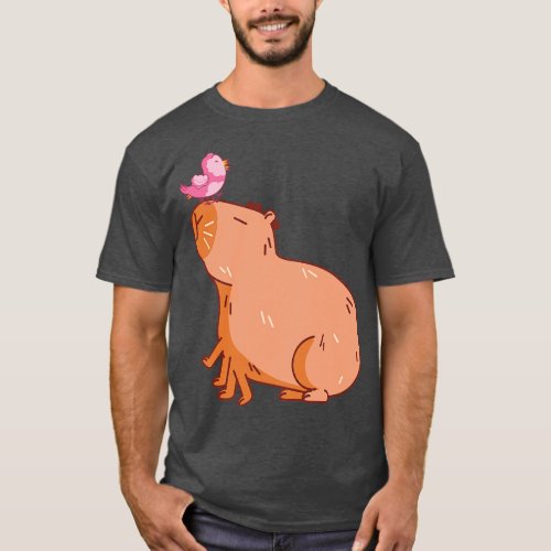 Capybara with a pink bird a parody of AI art T_Shirt