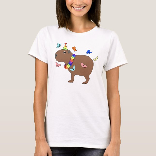 Capybara with butterflies chill friend cute animal T-Shirt (Front)