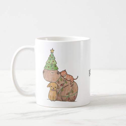Capybara with cat and dog Custom Holiday gift Coffee Mug