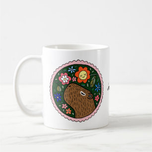 Capybara with flowers cute capybara art custom coffee mug
