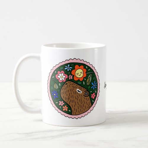 Capybara with flowers cute capybara art custom coffee mug