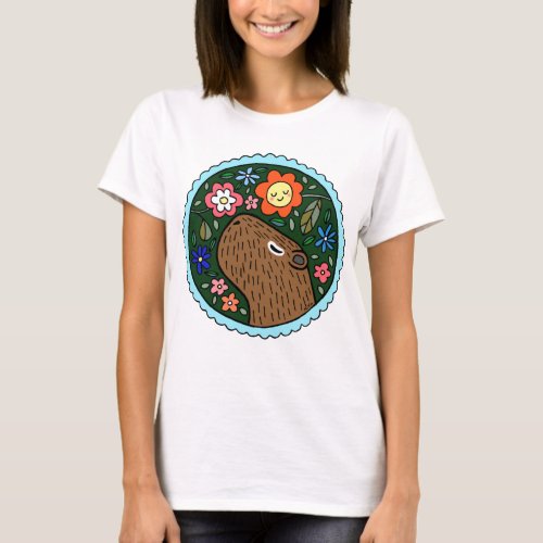 Capybara with Flowers Cute Capybara Graphic T_Shirt