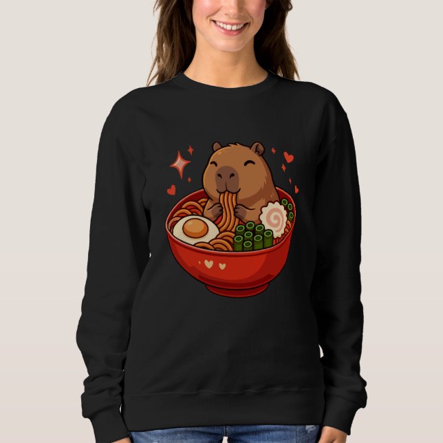 Capybara with Noodles Ramen Kawaii Capybara Sweatshirt (Front)
